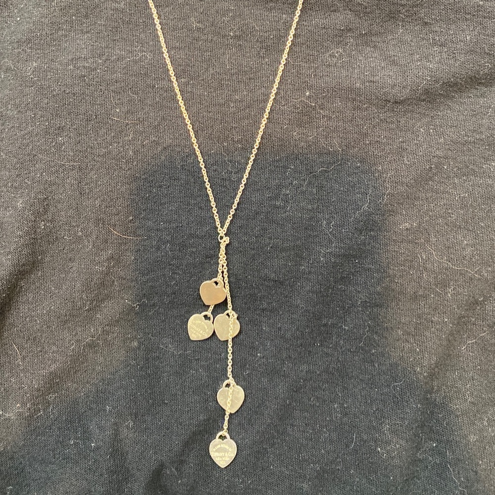 Tiffany & Co Silver Five 5 Hearts Dangle Necklace